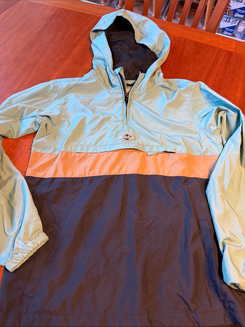 Billabong Youth size large Colorblock Hooded Anorak - Teal, Tan & Navy
